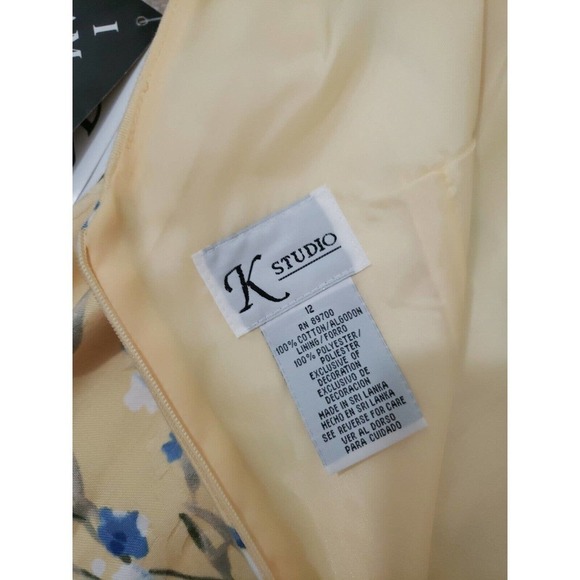 K Studio ~Woman Size 12~Yellow/Green Sheath Sleeveless Belted Dress Cotton NWT - Picture 5 of 12